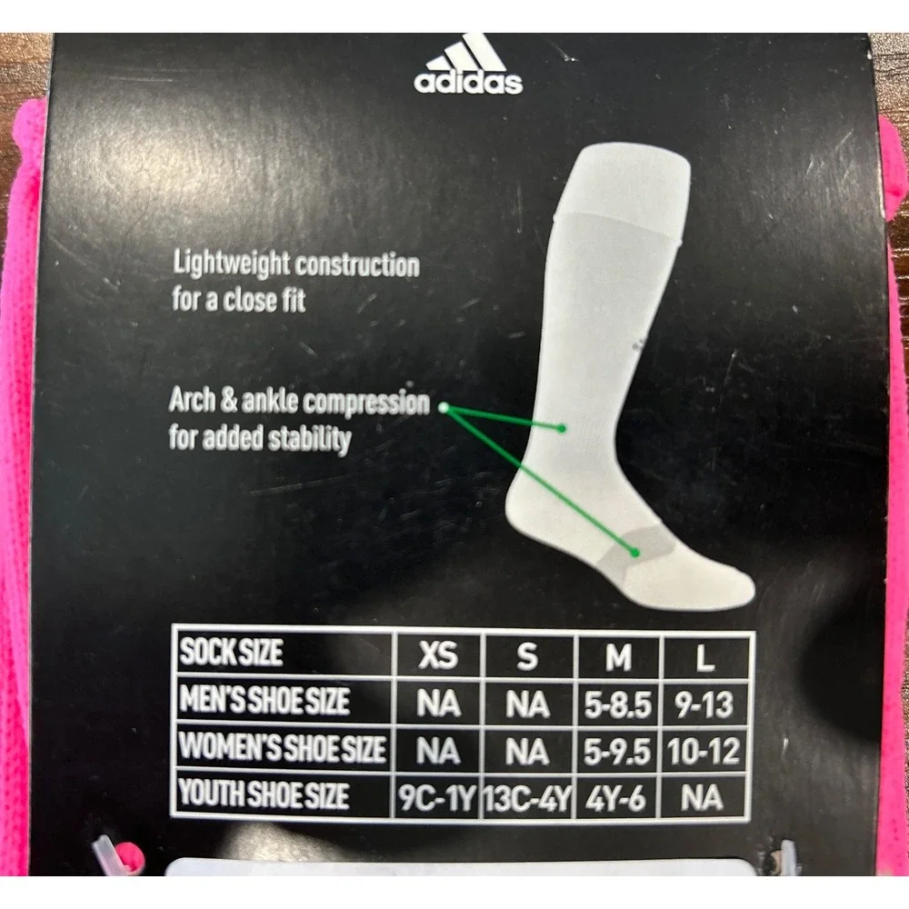 Adidas Neon Pink Metro Sock Soccer M Arch & Ankle Compress, New